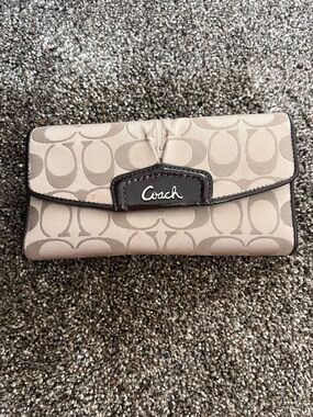 Coach Foldover Signature Canvas Wallet in Beige and Brown